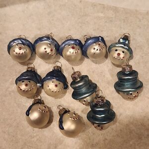 Snowman Glass Blown Christmas Ornaments Set of 12